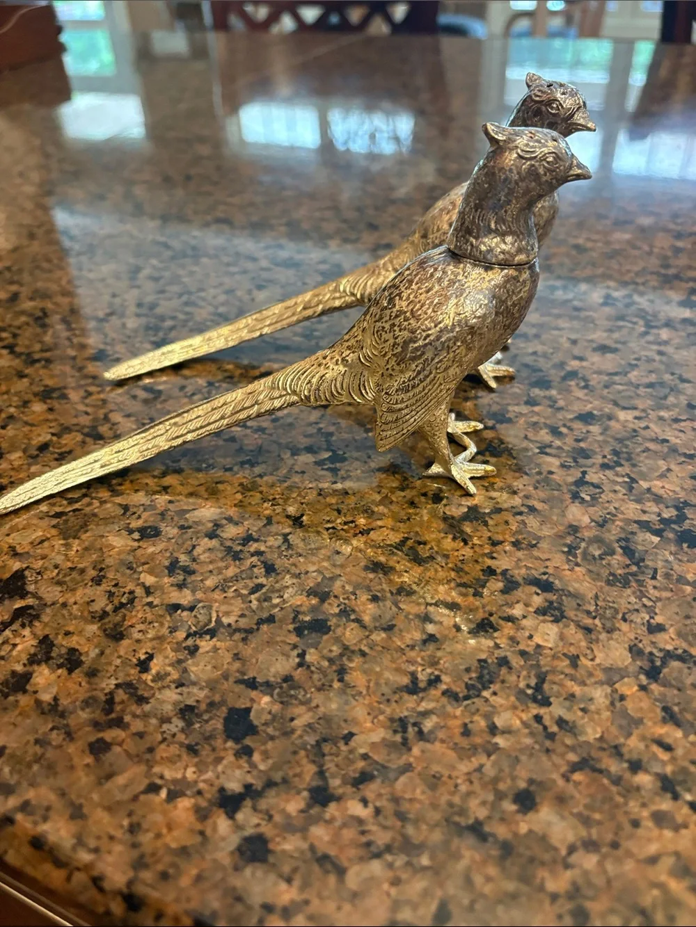 Silver Cast Metal Pheasant Salt & Pepper Shakers - Silver